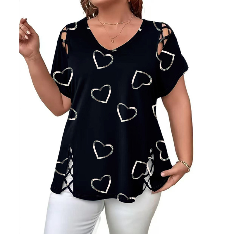 📢📢40% OFF !! ⏰Women’s Heart Print V-Neck Top