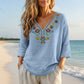 🌿Cotton And Linen Vintage Floral Embroidery V-Neck Top