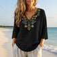 🌿Cotton And Linen Vintage Floral Embroidery V-Neck Top
