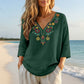 🌿Cotton And Linen Vintage Floral Embroidery V-Neck Top