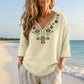 🌿Cotton And Linen Vintage Floral Embroidery V-Neck Top