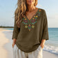 🌿Cotton And Linen Vintage Floral Embroidery V-Neck Top