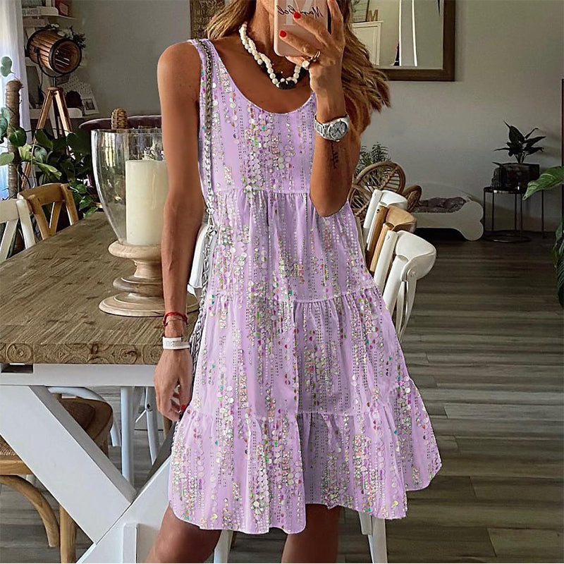 Women's Sleeveless O-Neck Tiered Midi Dress