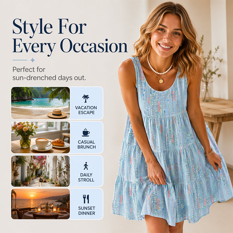 Women's Sleeveless O-Neck Tiered Midi Dress