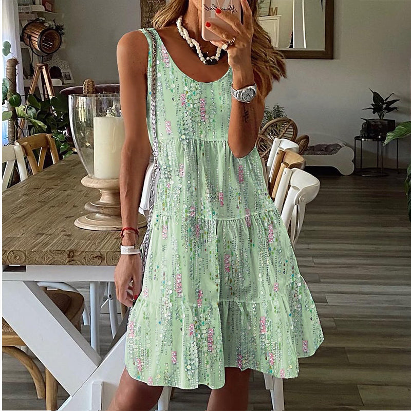 Women's Sleeveless O-Neck Tiered Midi Dress