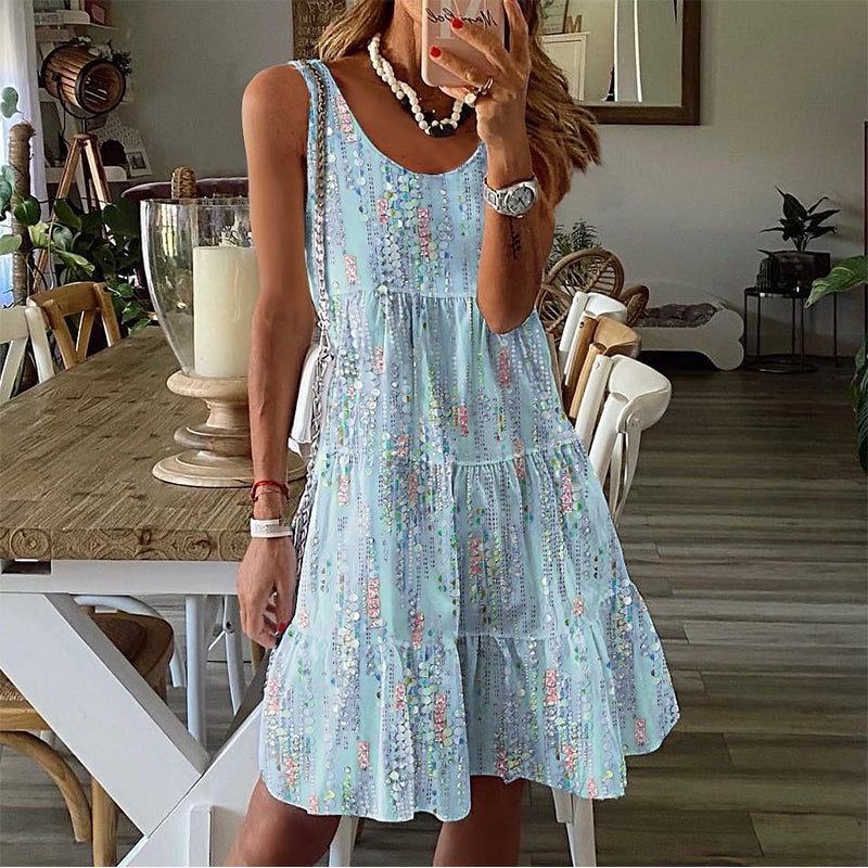 Women's Sleeveless O-Neck Tiered Midi Dress