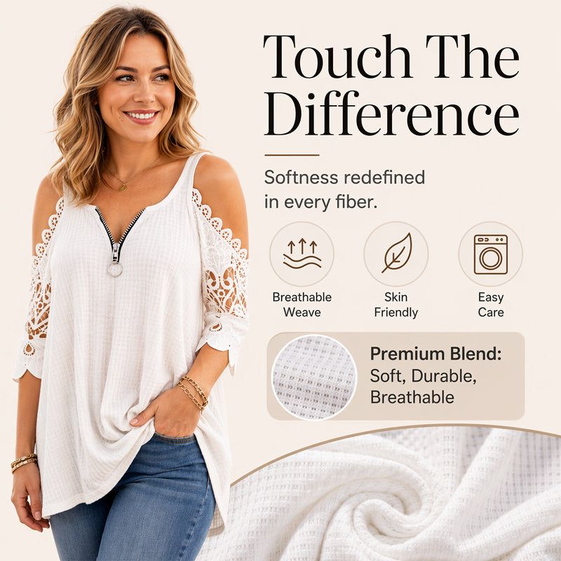 ⌛Limited-Time Offer-Women's Lace Cold Shoulder Top with Zipper
