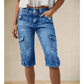 Women’s Knee Length Denim Cargo Shorts with Pockets