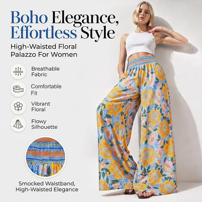 ⌛Limited-time offer-Women's Floral Print High-Waisted Wide-Leg Pants
