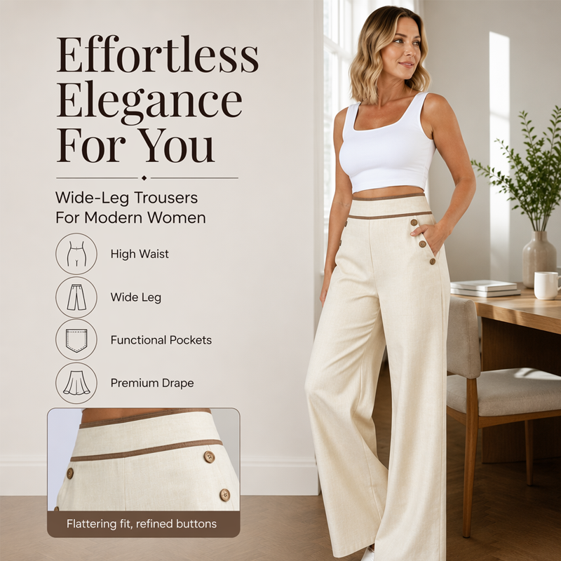 ⌛Limited-time offer-Women's High-Waisted Wide-Leg Pants with Contrast Trim