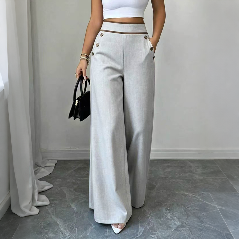 ⌛Limited-time offer-Women's High-Waisted Wide-Leg Pants with Contrast Trim