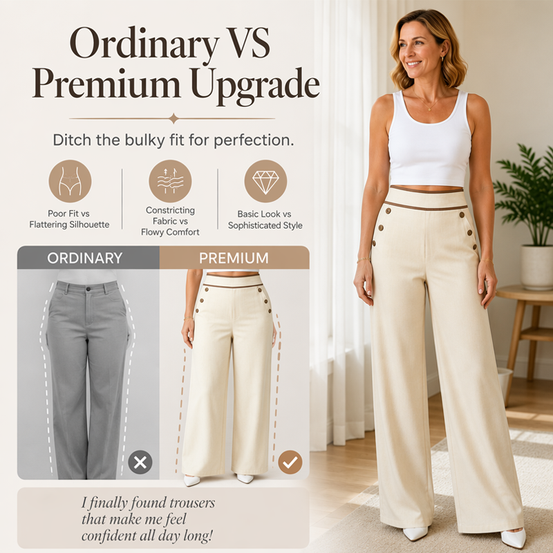 ⌛Limited-time offer-Women's High-Waisted Wide-Leg Pants with Contrast Trim