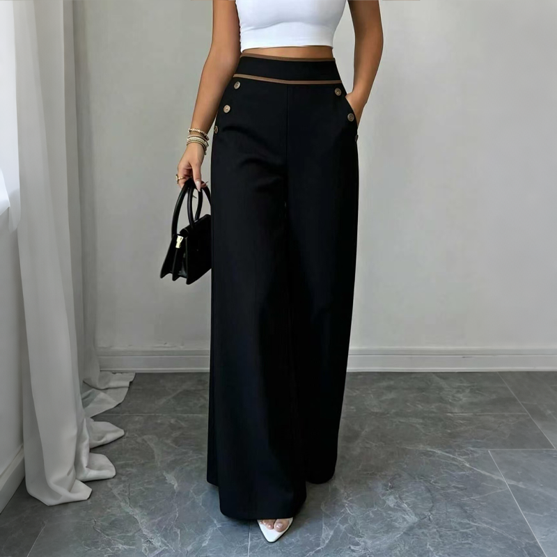⌛Limited-time offer-Women's High-Waisted Wide-Leg Pants with Contrast Trim