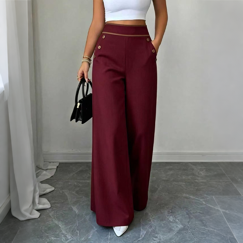 ⌛Limited-time offer-Women's High-Waisted Wide-Leg Pants with Contrast Trim