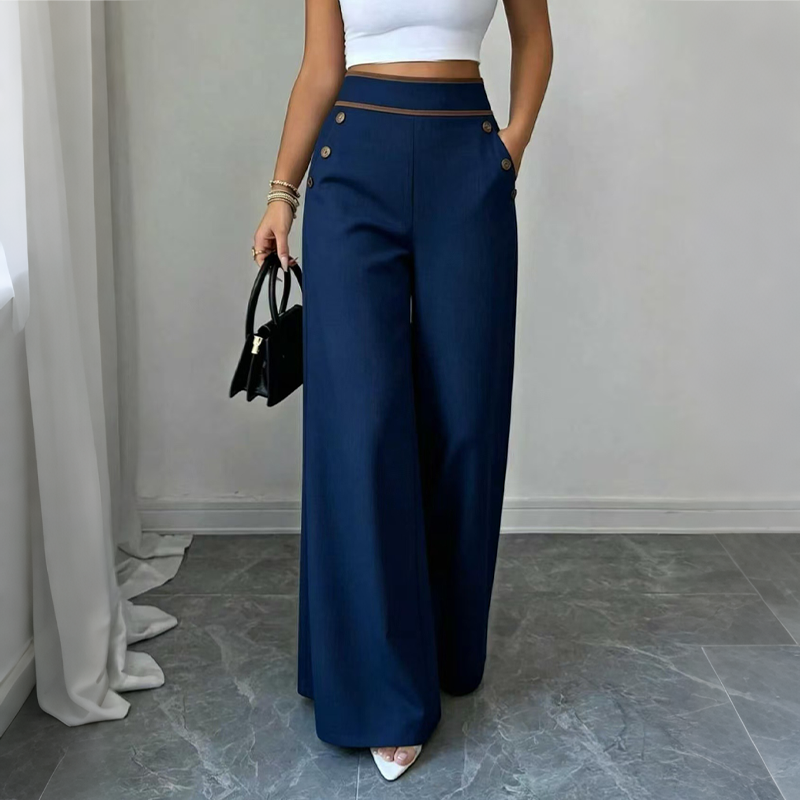 ⌛Limited-time offer-Women's High-Waisted Wide-Leg Pants with Contrast Trim