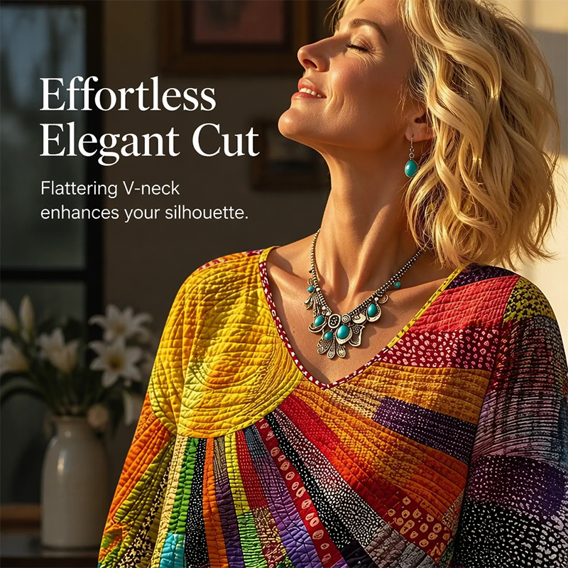 ✨Women's Retro Patchwork V-Neck Blouse – Artistic Style & Effortless Everyday Elegance 🌸