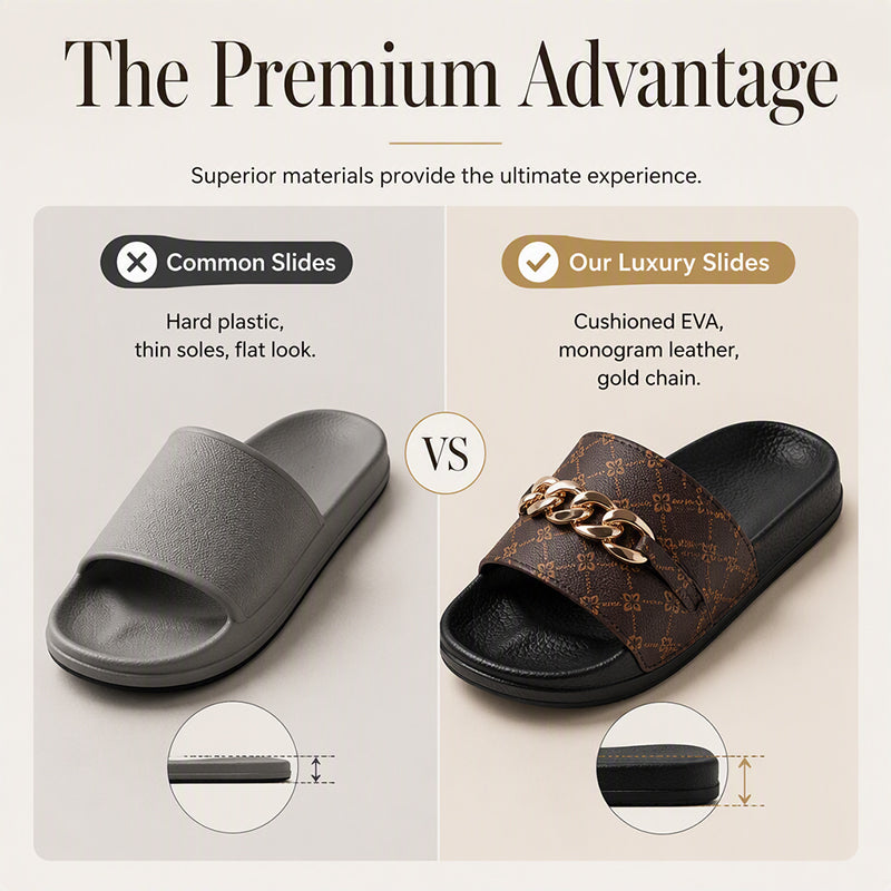 ✨ Unisex Monogram Summer Slides with Metallic Chain – Lightweight EVA Cushioning☀️