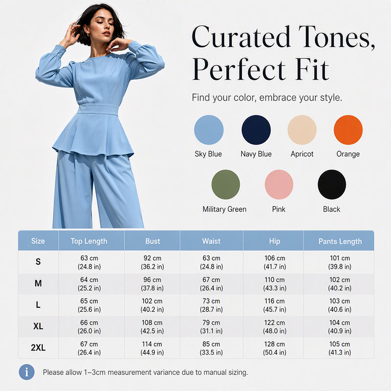 ✨New Arrivals & Special Offers-Women's Elegant Puff Sleeve Top & Wide-Leg Pants Set
