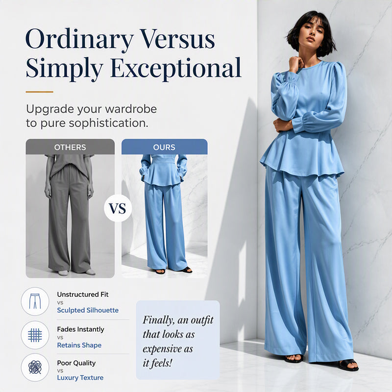 ✨New Arrivals & Special Offers-Women's Elegant Puff Sleeve Top & Wide-Leg Pants Set