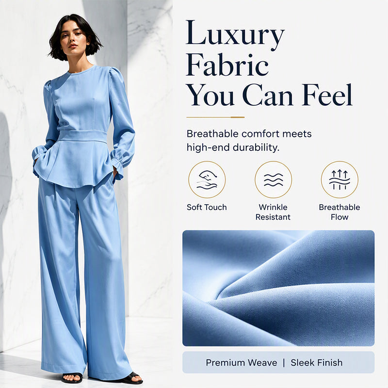 ✨New Arrivals & Special Offers-Women's Elegant Puff Sleeve Top & Wide-Leg Pants Set