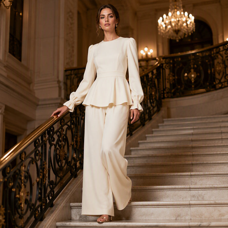 ✨New Arrivals & Special Offers-Women's Elegant Puff Sleeve Top & Wide-Leg Pants Set