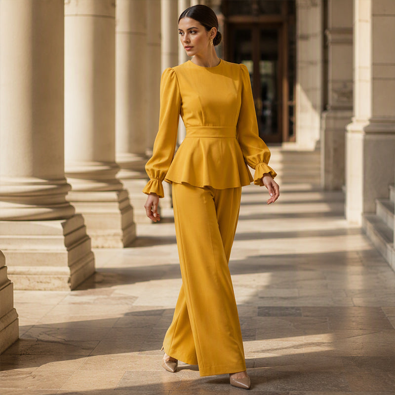 ✨New Arrivals & Special Offers-Women's Elegant Puff Sleeve Top & Wide-Leg Pants Set