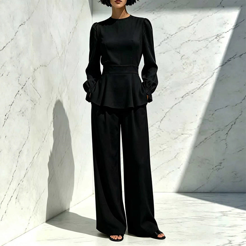✨New Arrivals & Special Offers-Women's Elegant Puff Sleeve Top & Wide-Leg Pants Set