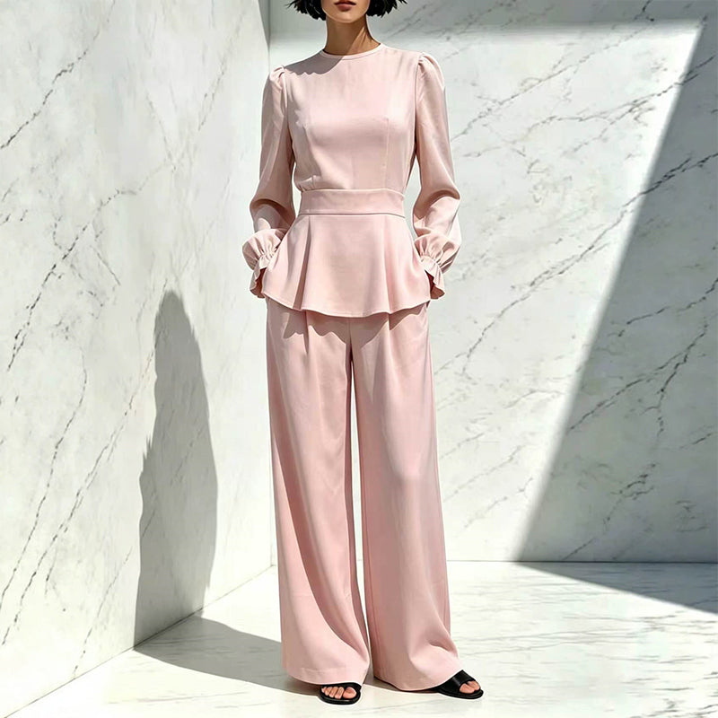 ✨New Arrivals & Special Offers-Women's Elegant Puff Sleeve Top & Wide-Leg Pants Set