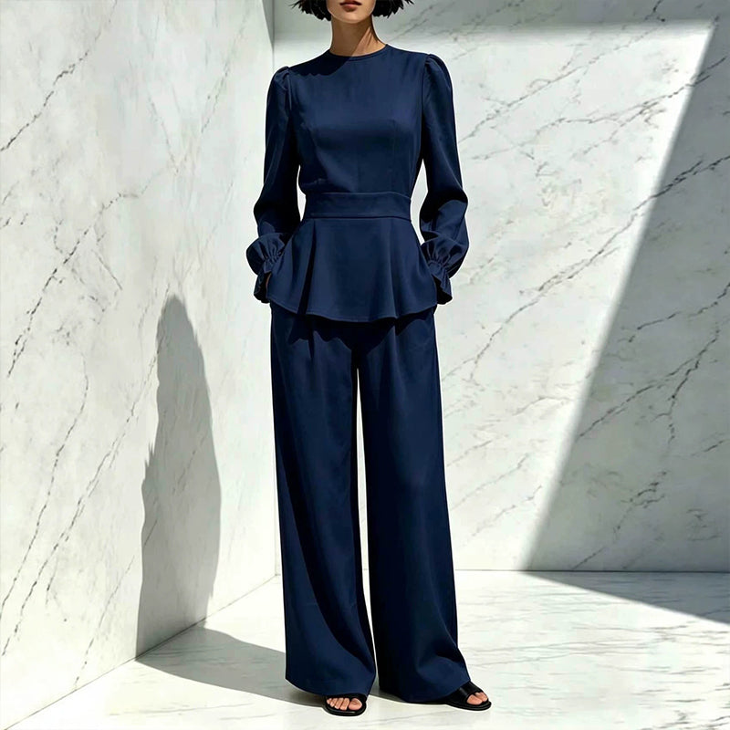 ✨New Arrivals & Special Offers-Women's Elegant Puff Sleeve Top & Wide-Leg Pants Set