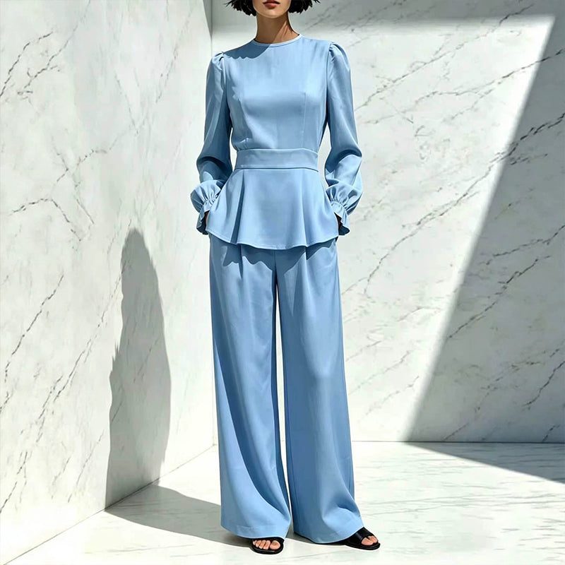 ✨New Arrivals & Special Offers-Women's Elegant Puff Sleeve Top & Wide-Leg Pants Set