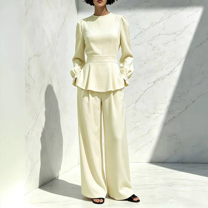 ✨New Arrivals & Special Offers-Women's Elegant Puff Sleeve Top & Wide-Leg Pants Set