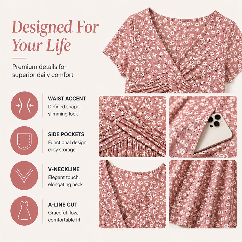 Women's Elegant V-Neck Floral Print Dress