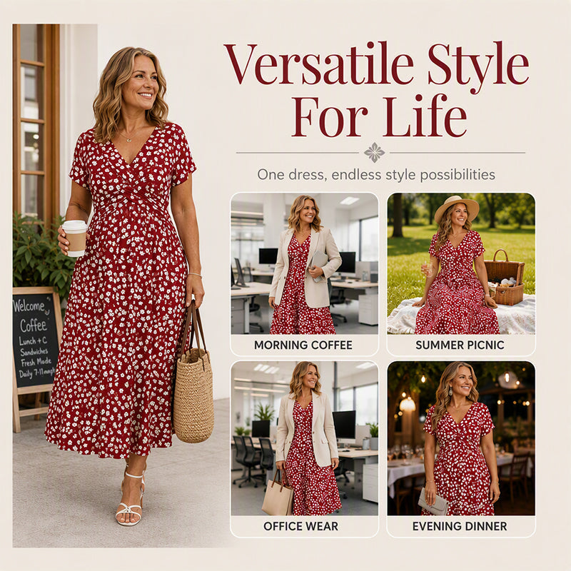 Women's Elegant V-Neck Floral Print Dress