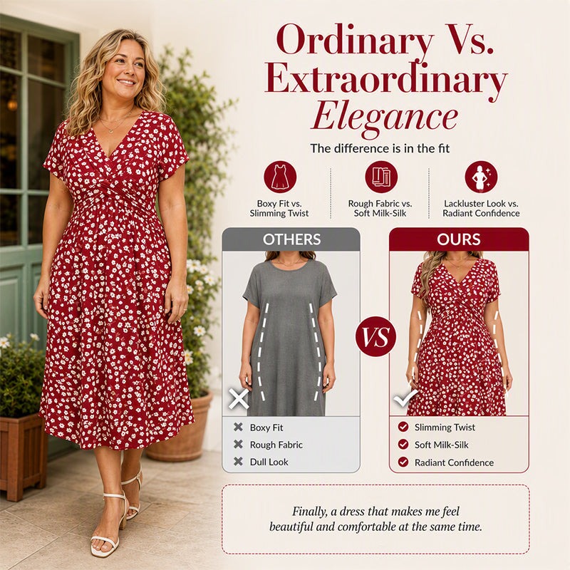 Women's Elegant V-Neck Floral Print Dress