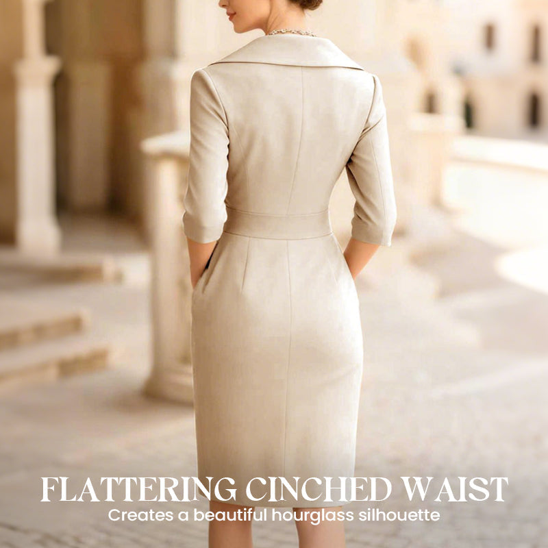 ✨Hot Sale 50% OFF! 👗Elegant Lapel Collar Sheath Dress with Pockets