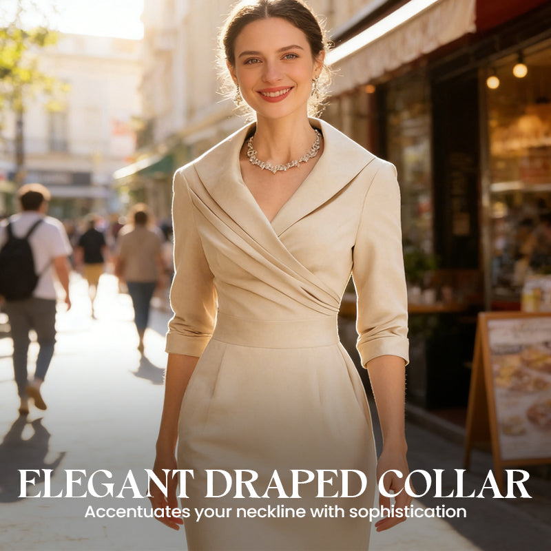 ✨Hot Sale 50% OFF! 👗Elegant Lapel Collar Sheath Dress with Pockets