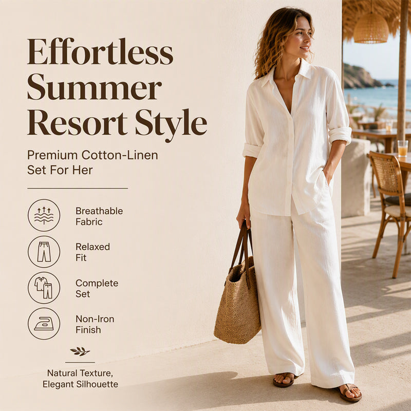 Women's Casual Shirt & Wide-Leg Pants Set
