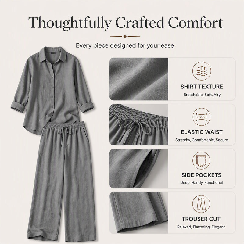 Women's Casual Shirt & Wide-Leg Pants Set