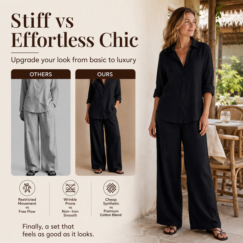 Women's Casual Shirt & Wide-Leg Pants Set