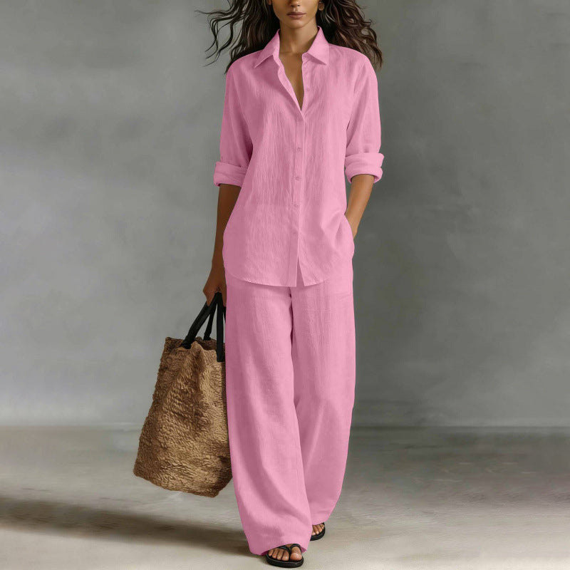 Women's Casual Shirt & Wide-Leg Pants Set