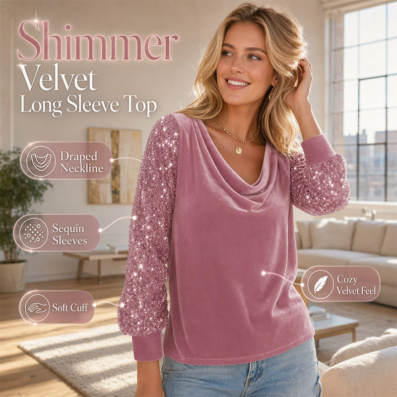 Shimmer Velvet Long Sleeve Top