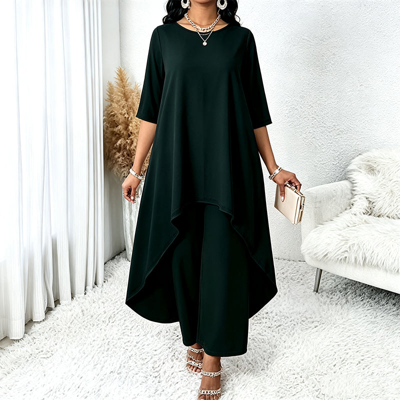 Women's Chic Asymmetrical Top & Wide-Leg Pants Set