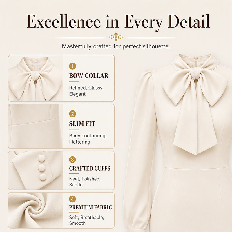 ✨New Arrivals & Special Offers-Women's Elegant Bow Tie Neck Pencil Dress