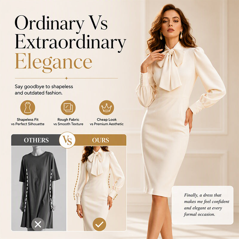 ✨New Arrivals & Special Offers-Women's Elegant Bow Tie Neck Pencil Dress