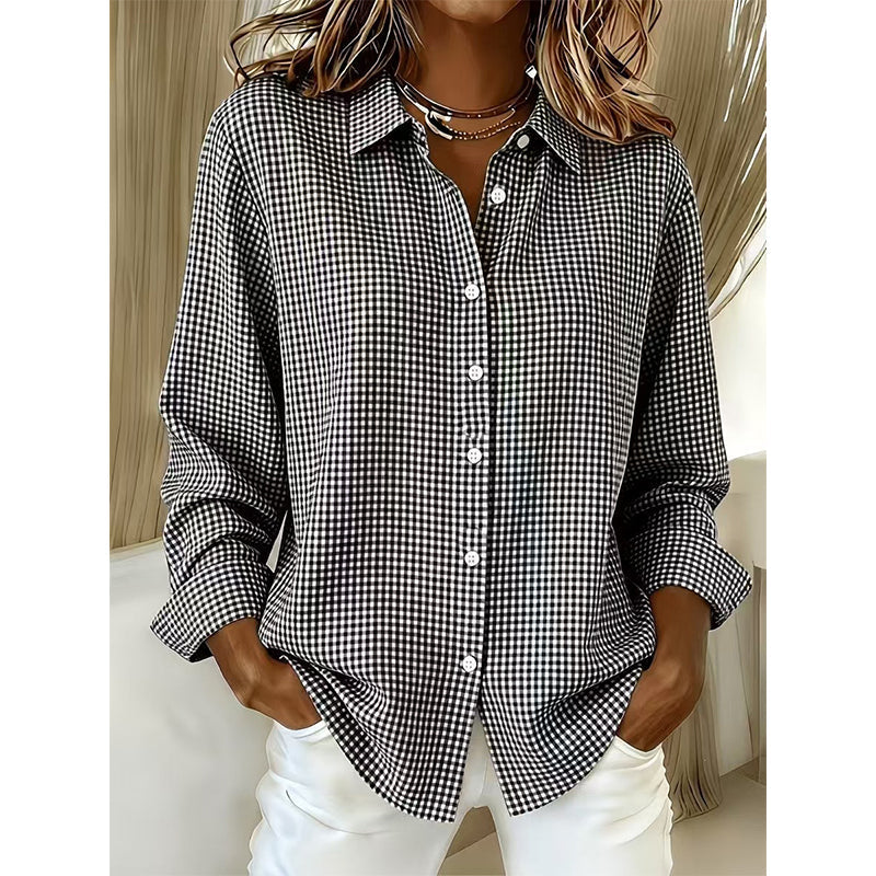 Women's Retro Plaid Long Sleeve Top