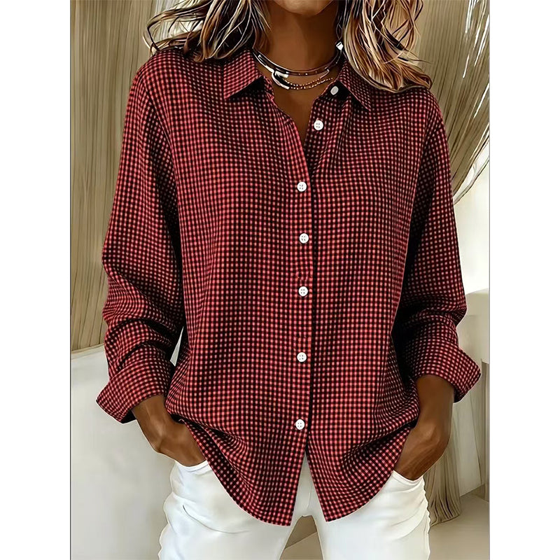 Women's Retro Plaid Long Sleeve Top