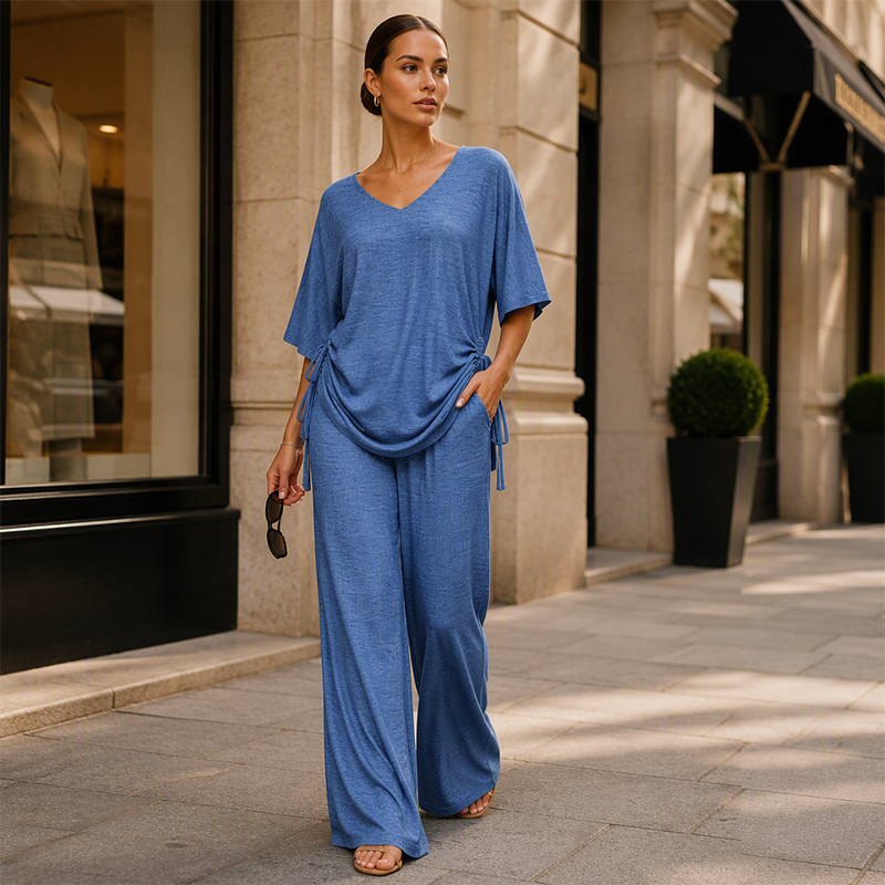 ✨Hot Sale 50% OFF 🔥 Women’s Casual V-Neck Top & Wide-Leg Pants Set