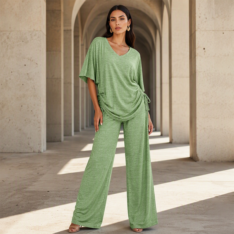 ✨Hot Sale 50% OFF 🔥 Women’s Casual V-Neck Top & Wide-Leg Pants Set