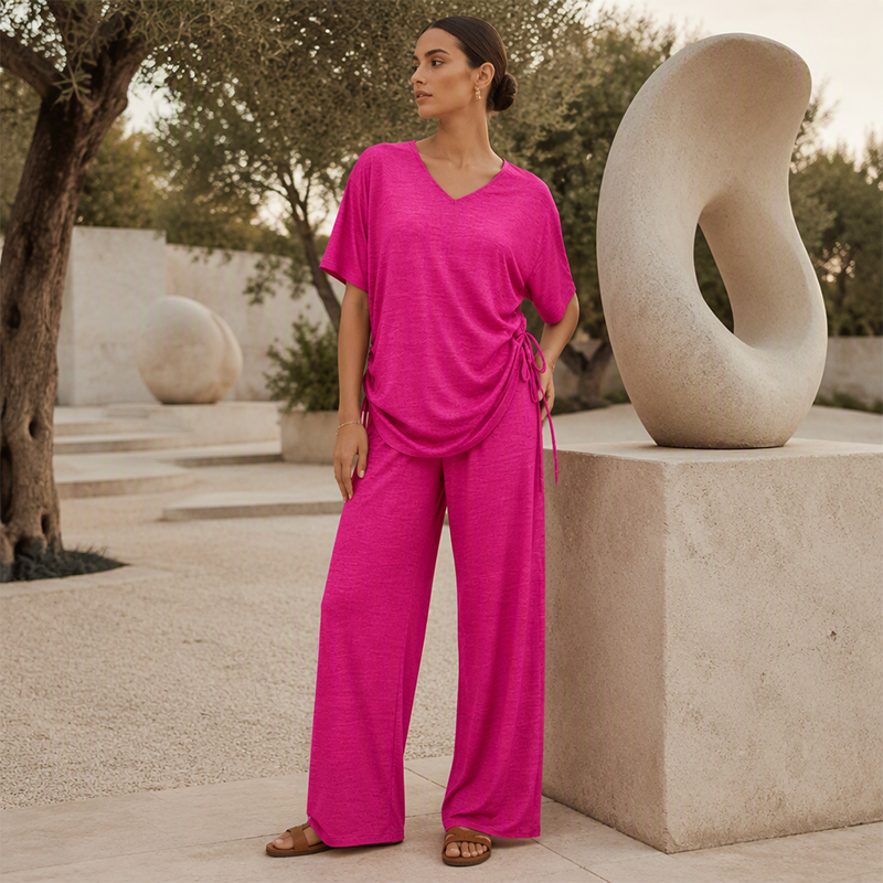 ✨Hot Sale 50% OFF 🔥 Women’s Casual V-Neck Top & Wide-Leg Pants Set