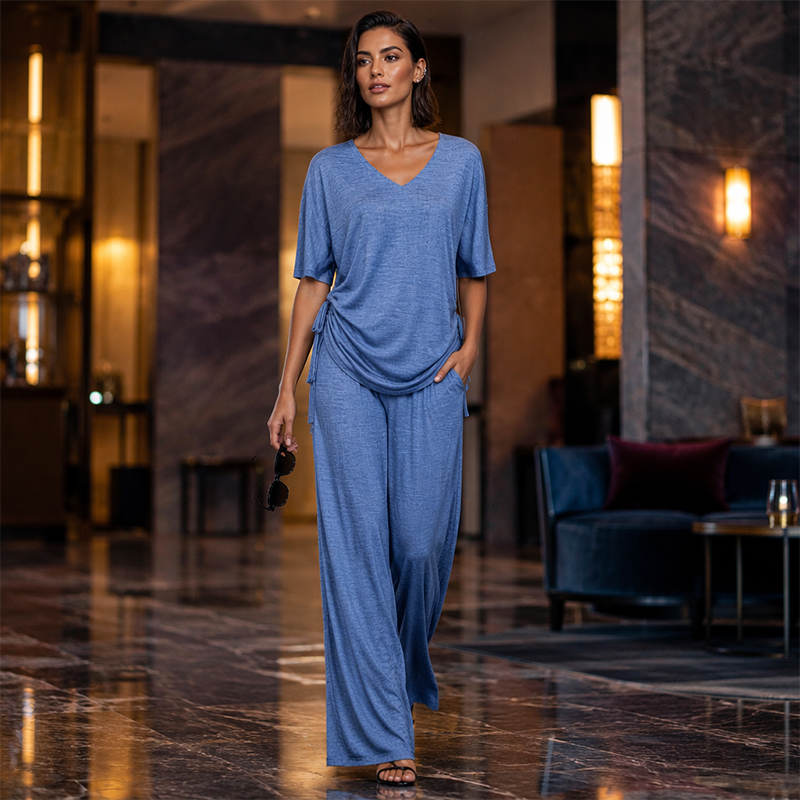 ✨Hot Sale 50% OFF 🔥 Women’s Casual V-Neck Top & Wide-Leg Pants Set